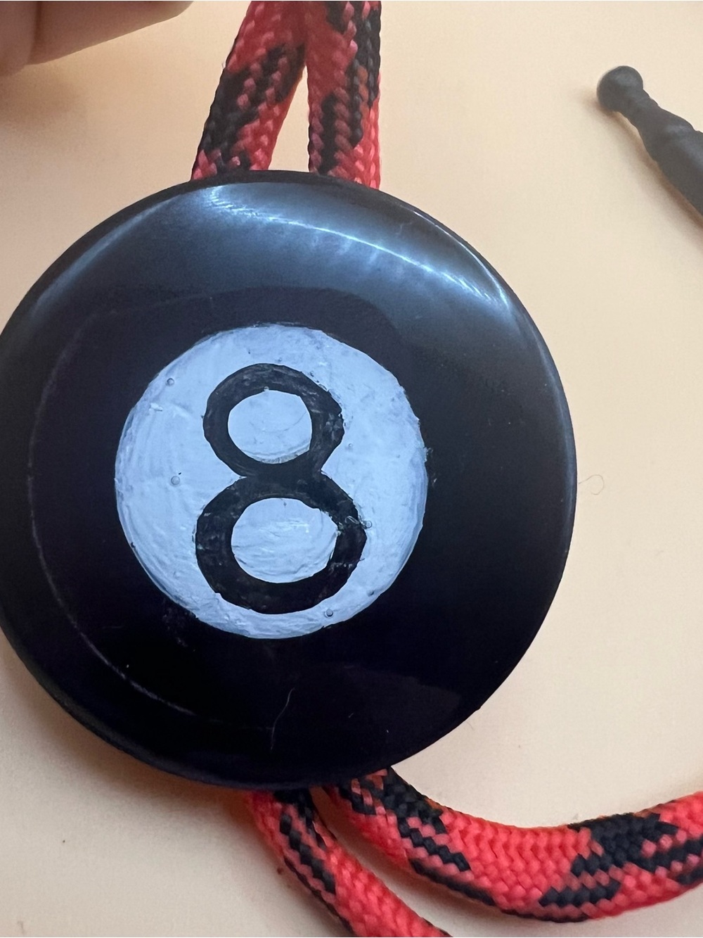 Red and Black Bolo Tie with 8-Ball Accent - Picture 3 of 4
